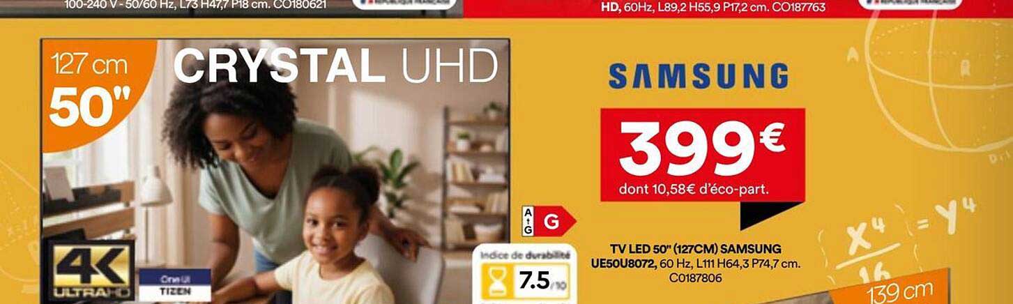 TV LED 50'' (127CM) SAMSUNG UE50U8072, 60 Hz, L111 H64,3 P74,7 cm. C0187806