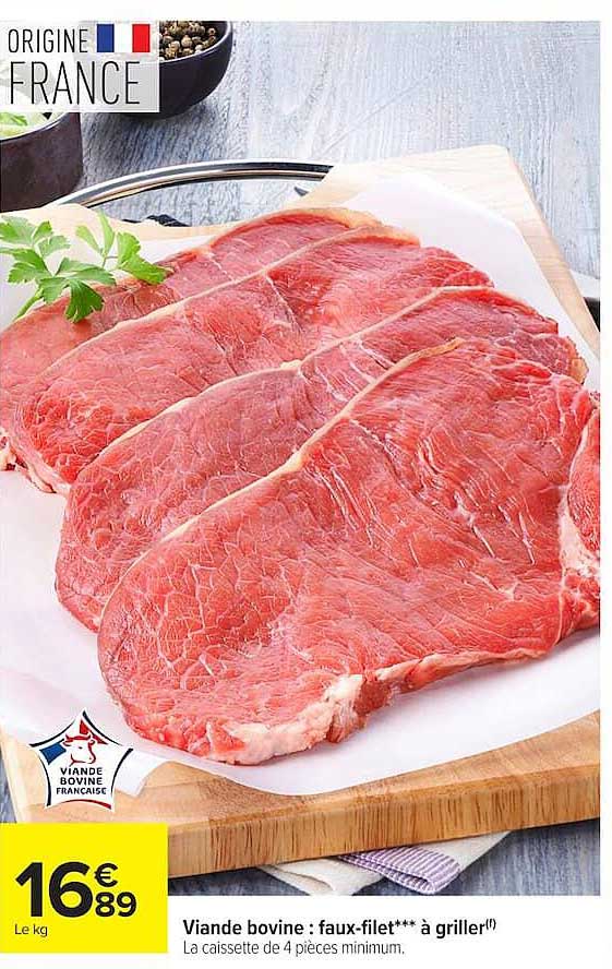 Viande bovine : faux-filet*** à griller(1)