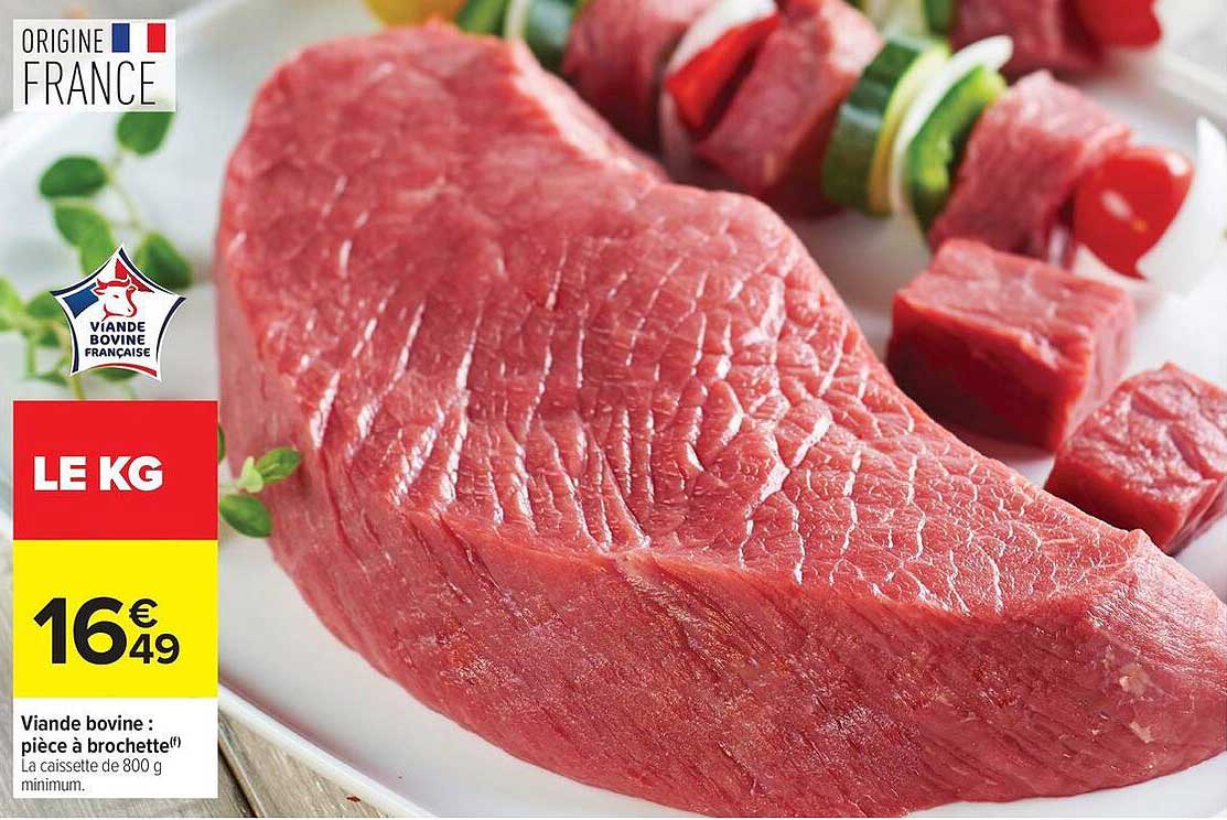 Viande bovine : pièce à brochette(*)