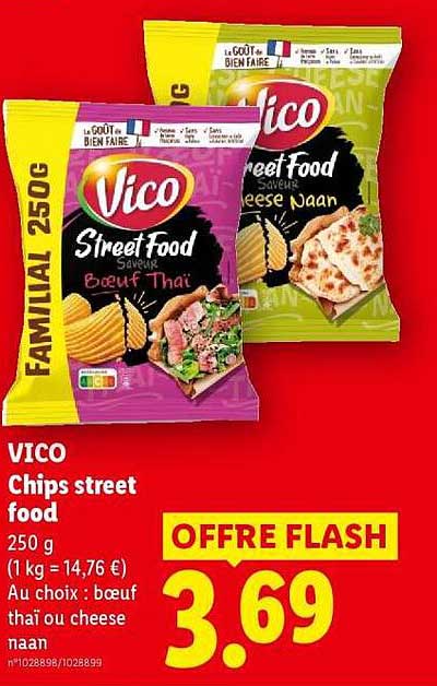 VICO Chips street food 250 g (1 kg = 14,76 €) Au choix : bœuf thaï ou cheese naan