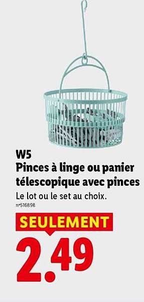 W5 Pinces à linge ou panier télescopique avec pinces