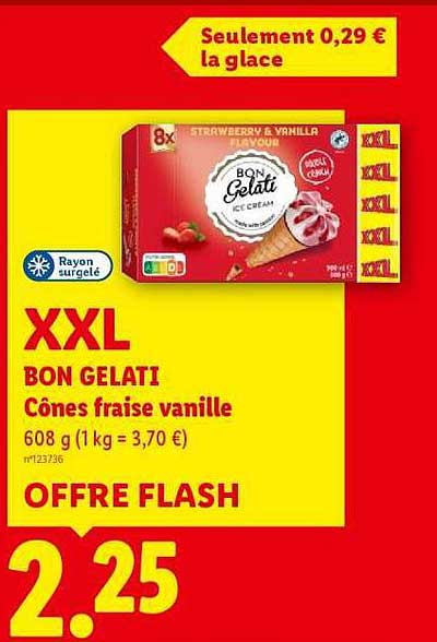 XXL BON GELATI Cônes fraise vanille