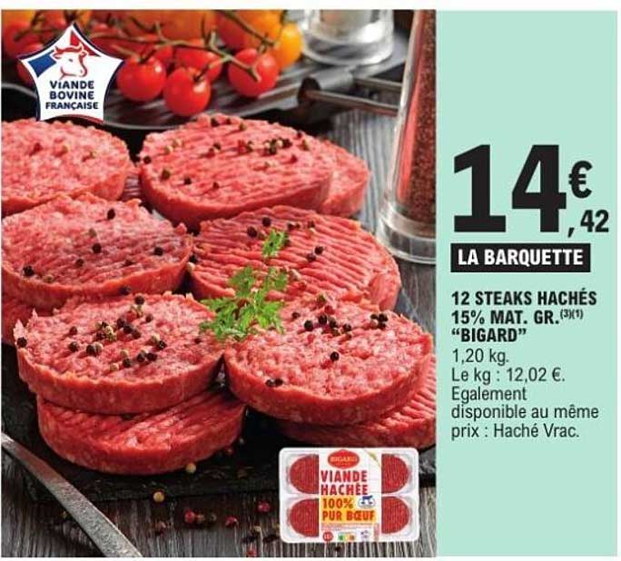 12 STEAKS HACHÉS 15% MAT. GR. "BIGARD"
