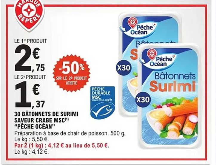 30 Bâtonnets de Surimi Saveur Crabe MSC "Pêche Océan"
