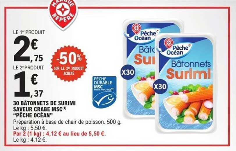 30 Bâtonnets de Surimi Saveur Crabe MSC "Pêche Océan"