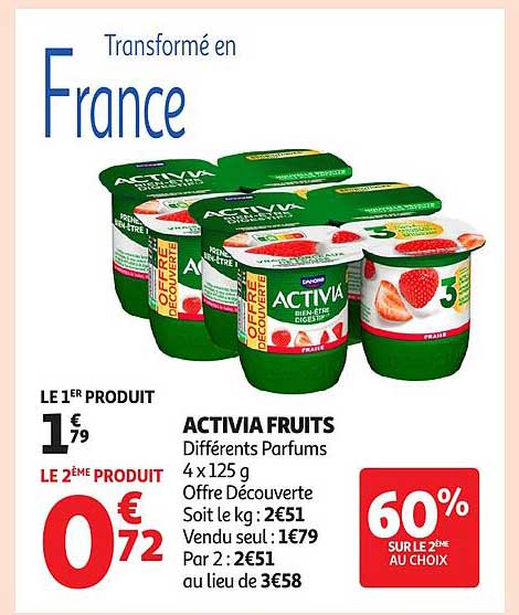 ACTIVIA FRUITS Différents Parfums 4 x 125 g