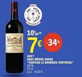 AOC* HAUT-MÉDOC ROUGE "CHÂTEAU LE BOURDIEU VERTHEUIL" 2016