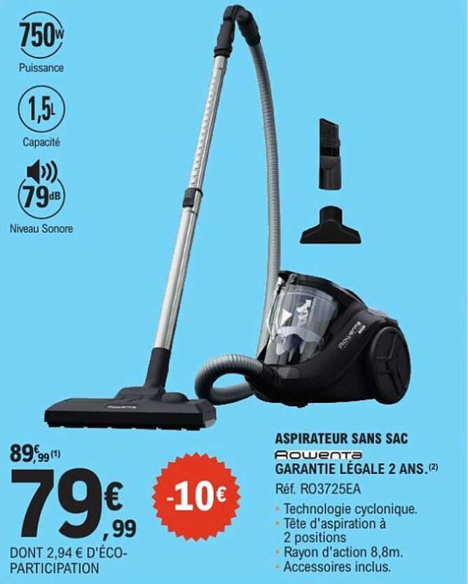 ASPIRATEUR SANS SAC Rowenta GARANTIE LÉGALE 2 ANS.
