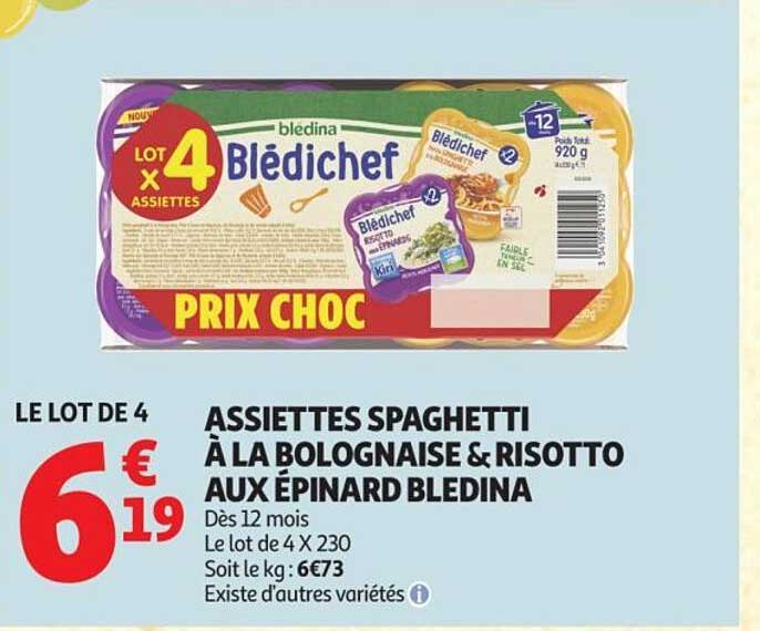 ASSIETTES SPAGHETTI À LA BOLOGNAISE & RISOTTO AUX ÉPINARD BLEDINA