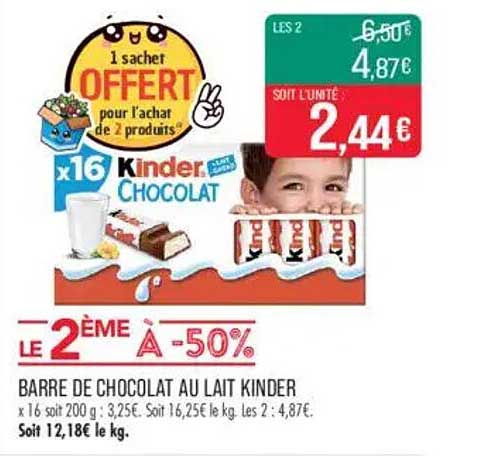 BARRE DE CHOCOLAT AU LAIT KINDER