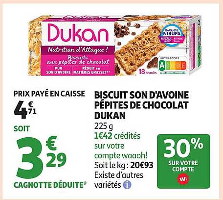 BISCUIT SON D'AVOINE PÉPITES DE CHOCOLAT DUKAN