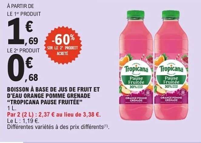 BOISSON À BASE DE JUS DE FRUIT ET D'EAU ORANGE POMME GRENADE "TROPICANA PAUSE FRUITEÉ"
