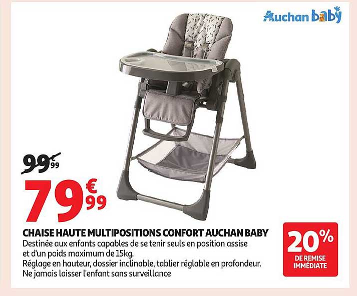 CHAISE HAUTE MULTIPOSITIONS CONFORT AUCHAN BABY