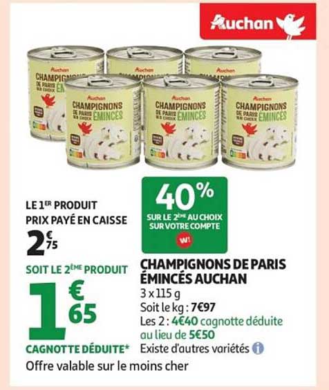 CHAMPIGNONS DE PARIS ÉMINCÉS AUCHAN