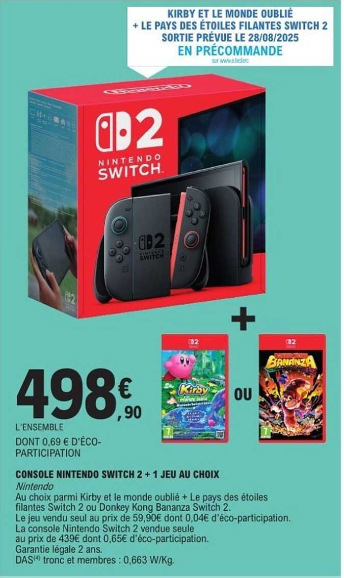 CONSOLE NINTENDO SWITCH 2 + 1 JEU AU CHOIX