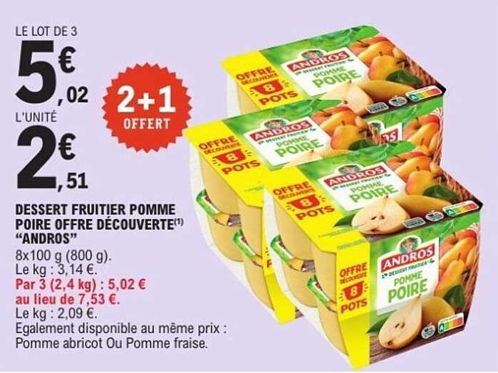 DESSERT FRUITIER POMME POIRE OFFRE DÉCOUVERTE ANDROS