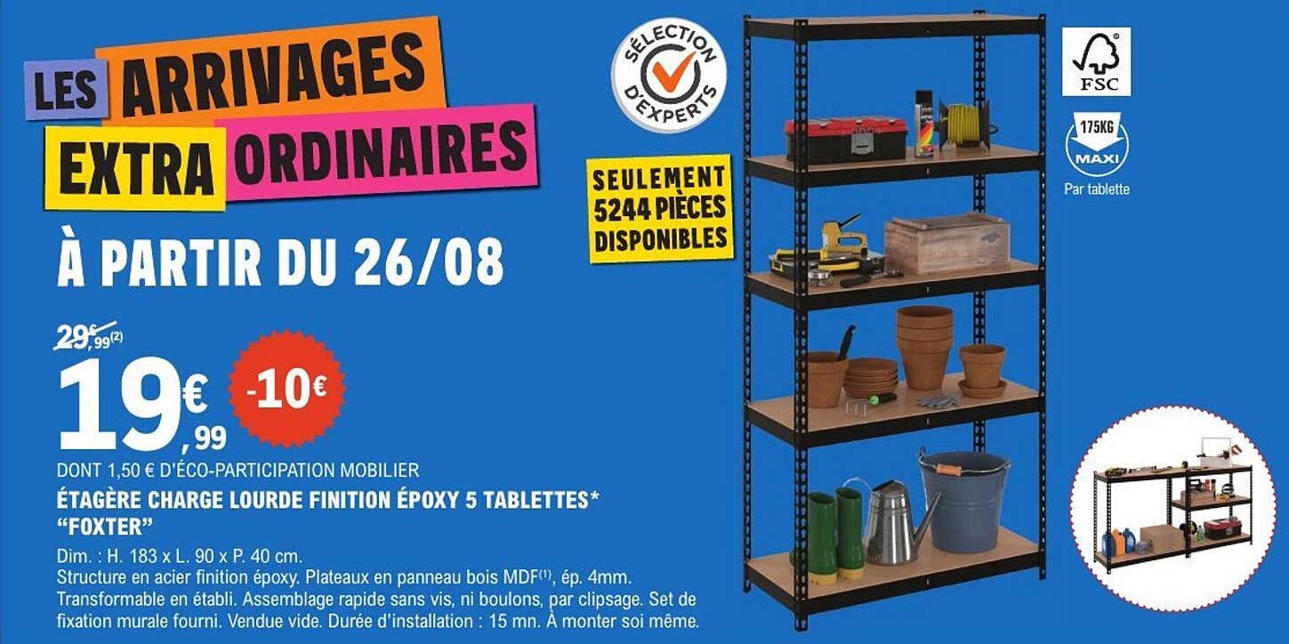 ÉTAGÈRE CHARGE LOURDE FINITION ÉPOXY 5 TABLETTES "FOXTER"