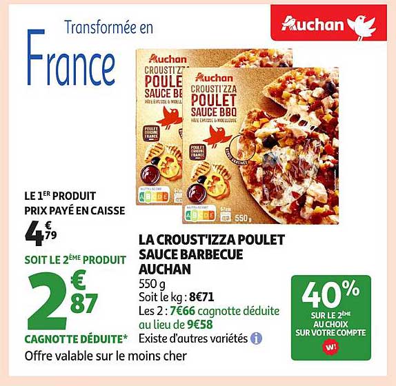 LA CROUST'IZZA POULET SAUCE BARBECUE AUCHAN