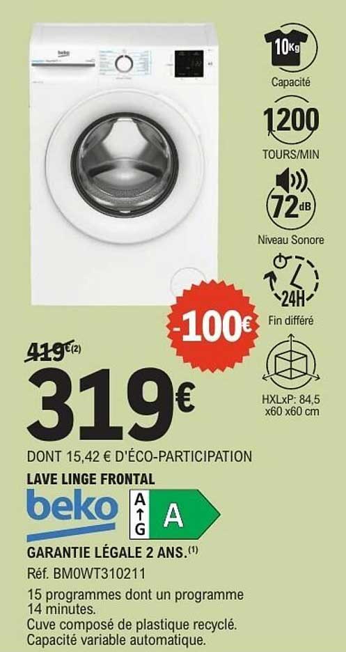LAVE LINGE FRONTAL BEKO - 10KG