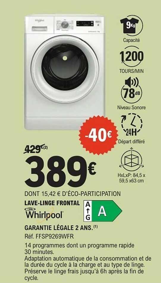 LAVE-LINGE FRONTAL Whirlpool -40€