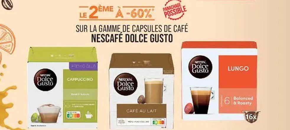 LE 2ÈME À -60% SUR LA GAMME DE CAPSULES DE CAFÉ NESCAFÉ DOLCE GUSTO