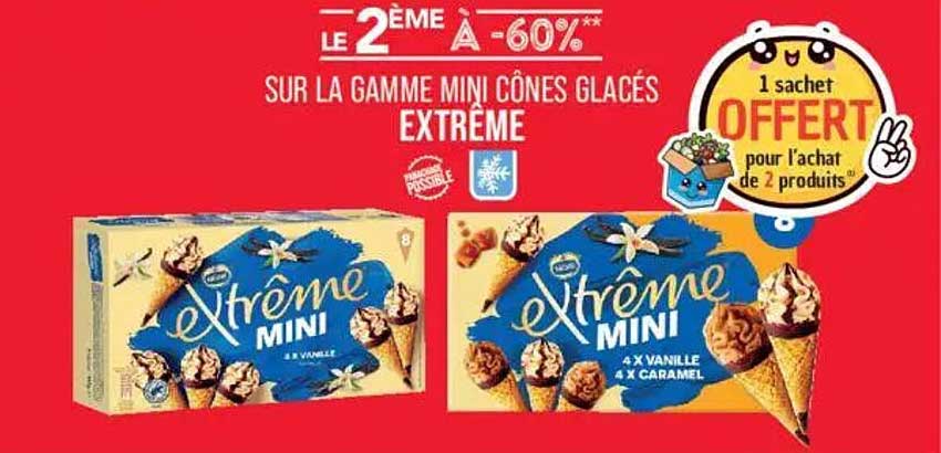 LE 2ÈME À -60% SUR LA GAMME MINI CÔNES GLACÉS EXTRÊME