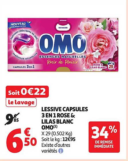 LESSIVE CAPSULES 3 EN 1 ROSE & LILAS BLANC OMO