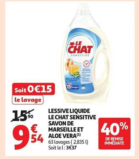 LESSIVE LIQUIDE LE CHAT SENSITIVE SAVON DE MARSEILLE ET ALOE VERA