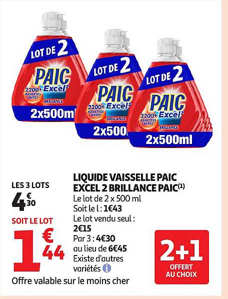 LIQUIDE VAISSELLE PAIC EXCEL 2 BRILLANCE PAIC