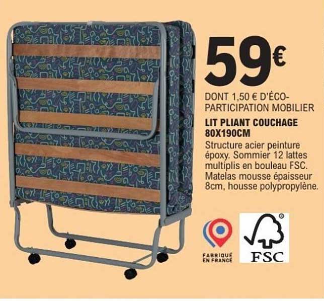 LIT PLIANT COUCHE 80X190CM