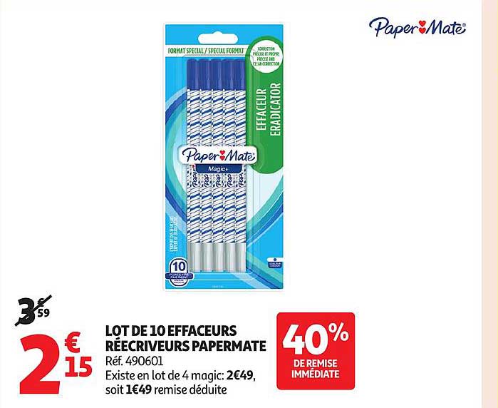 LOT DE 10 EFFACEURS RÉÉCRIVEURS PAPER MATE