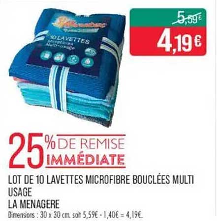LOT DE 10 LAVETTES MICROFIBRE BOUCLÉES MULTI USAGE
