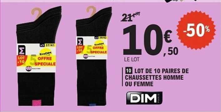 LOT DE 10 PAIRES DE CHAUSSETTES HOMME OU FEMME