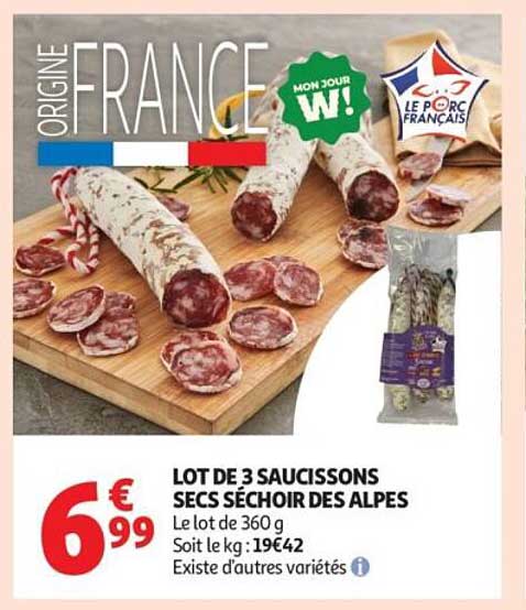 LOT DE 3 SAUCISSONS SECS SÉCHOIR DES ALPES