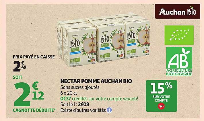 NECTAR POMME AUCHAN BIO