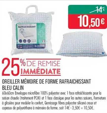 OREILLER MÉMOIRE DE FORME RAFRAÎCHISSANT BLEU CALIN