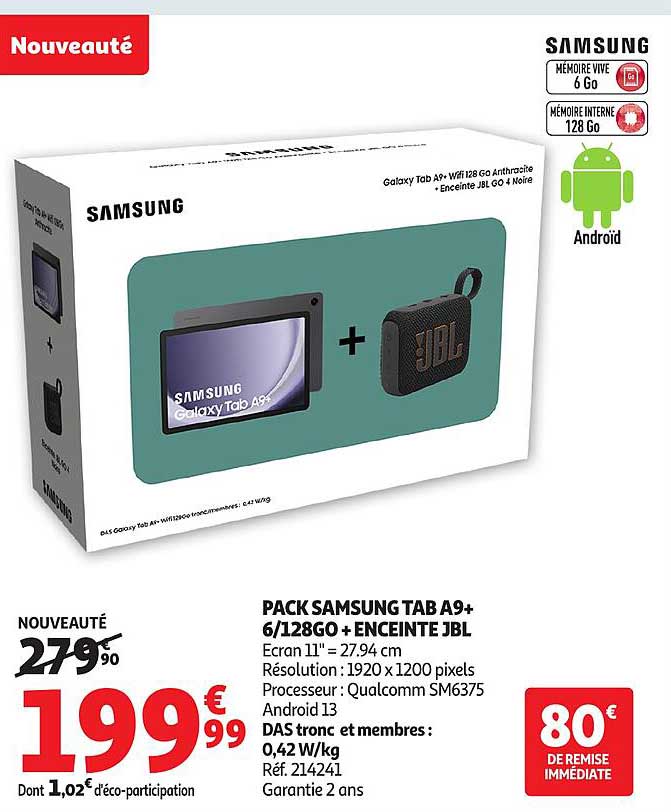 PACK SAMSUNG TAB A9+ 6/128GO + ENCEINTE JBL