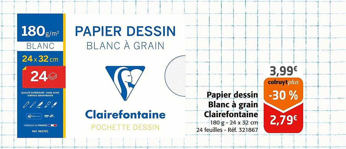 Papier dessin Blanc à grain Clairefontaine