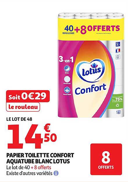 PAPIER TOILETTE CONFORT AQUATUBE BLANC LOTUS