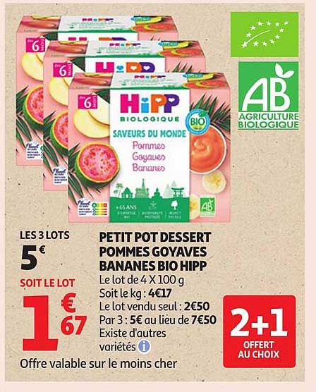 PETIT POT DESSERT POMMES GOYAVES BANANES BIO HIP