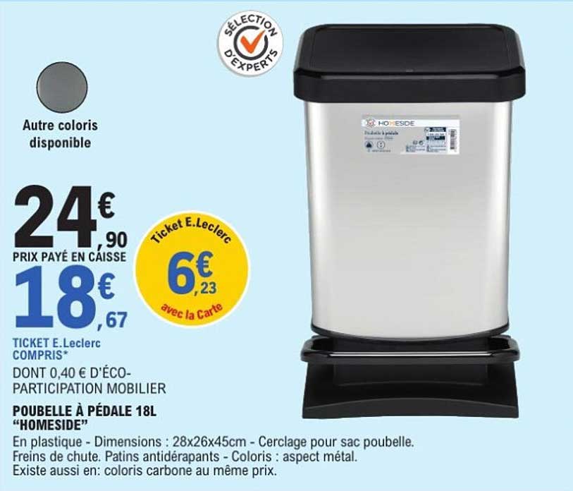 POUBELLE À PÉDALE 18L "HOMESIDE"