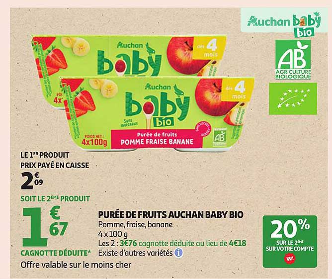PURÉE DE FRUITS AUCHAN BABY BIO