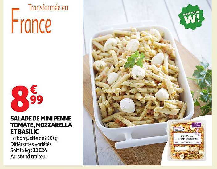 SALADE DE MINI PENNE TOMATE, MOZZARELLA ET BASILIC