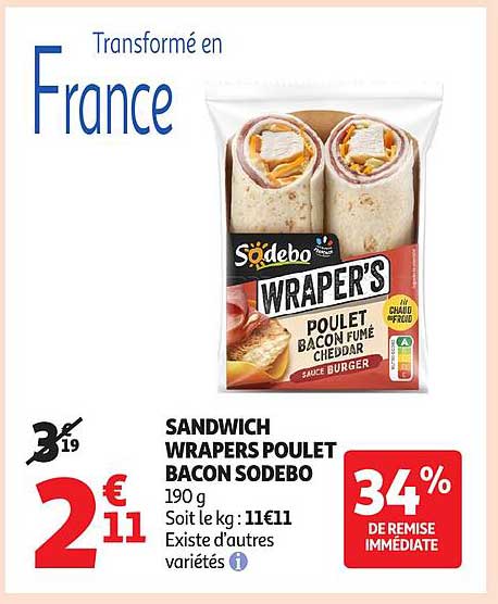 SANDWICH WRAPERS POULET BACON SODEBO