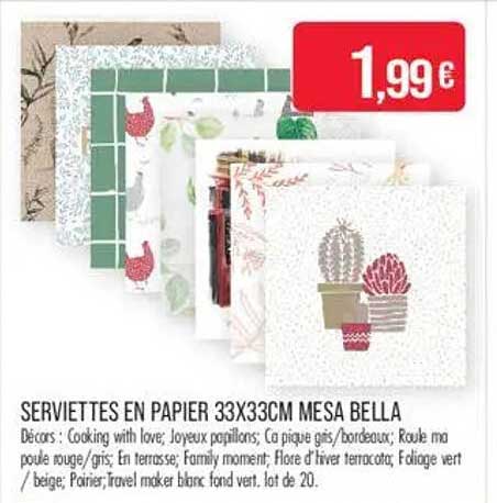 SERVIETTES EN PAPIER 33X33CM MESA BELLA
