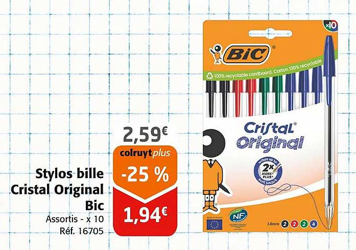 Stylos bille Cristal Original Bic Assortis - x 10