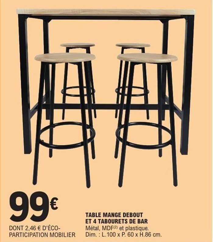TABLE MANGE DEBOUT ET 4 TABOURETS DE BAR