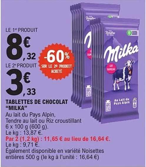 TABLETTES DE CHOCOLAT “MILKA”