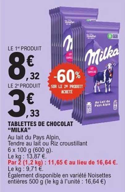 TABLETTES DE CHOCOLAT “MILKA”