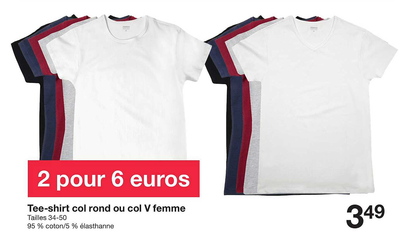 Tee-shirt col rond ou col V femme